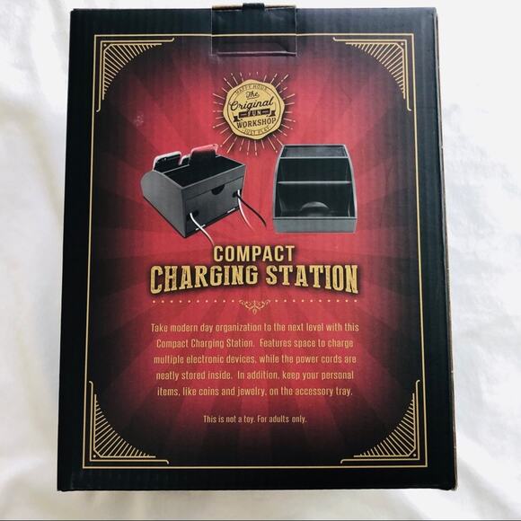 NIB Black Compact Charging Station Organize Multiple Devices HInged Back Panel - Picture 14 of 16